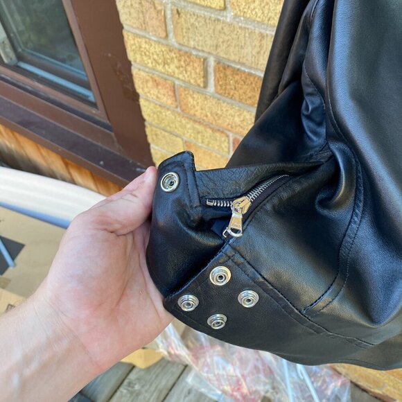 Vintage 1980s Hugo Boss Leather Jacket W/ Lampo Zipper Large Black - Picture 7 of 16
